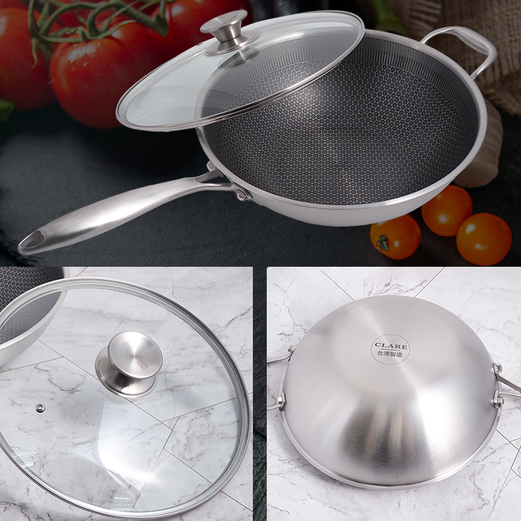 CLARE典鑽316不鏽鋼陶晶不沾炒鍋-30cm-單柄-附蓋-1支, , large