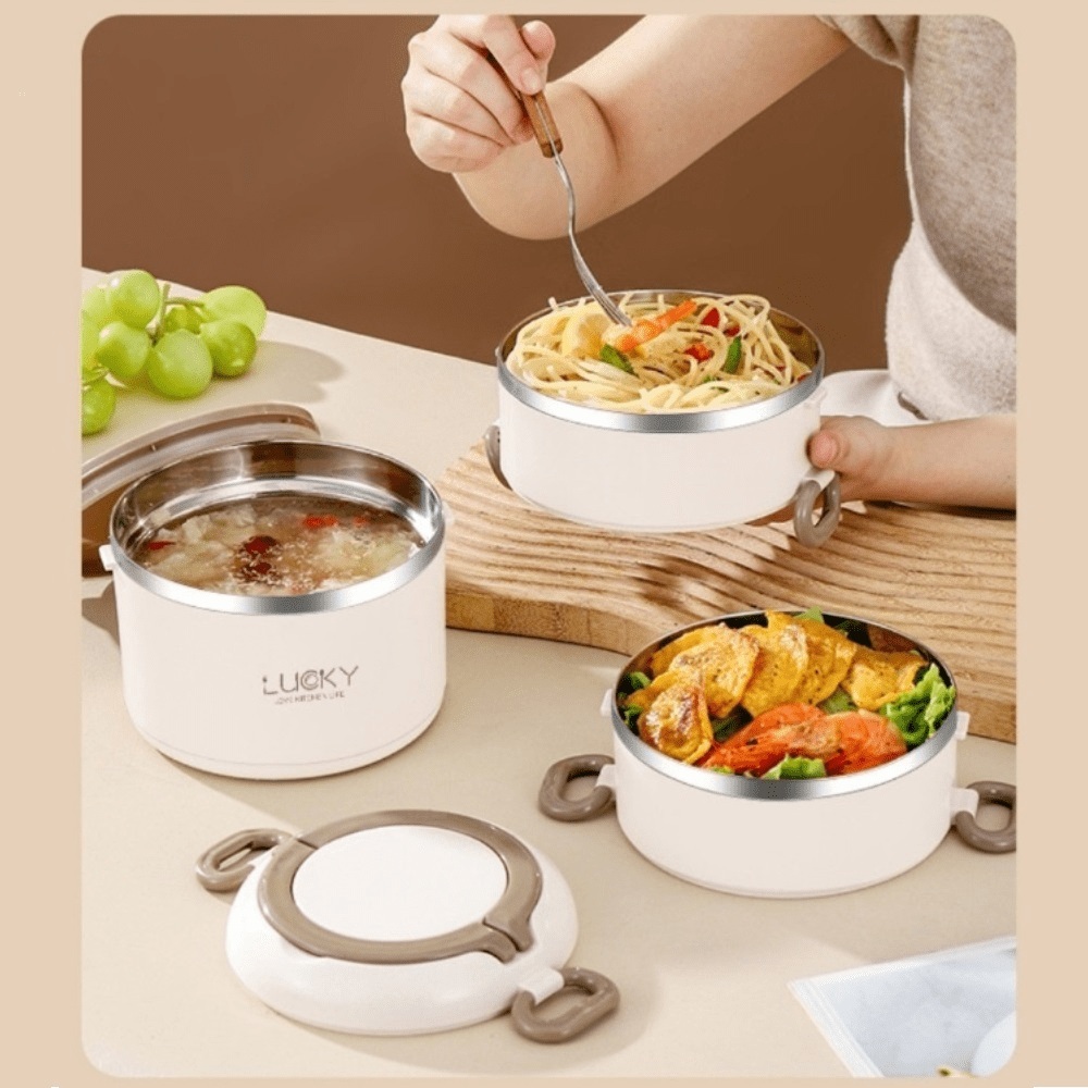 【A&R】升級版日式304不鏽鋼三層保溫飯盒 微波款 2500ML - 奶油白, , large