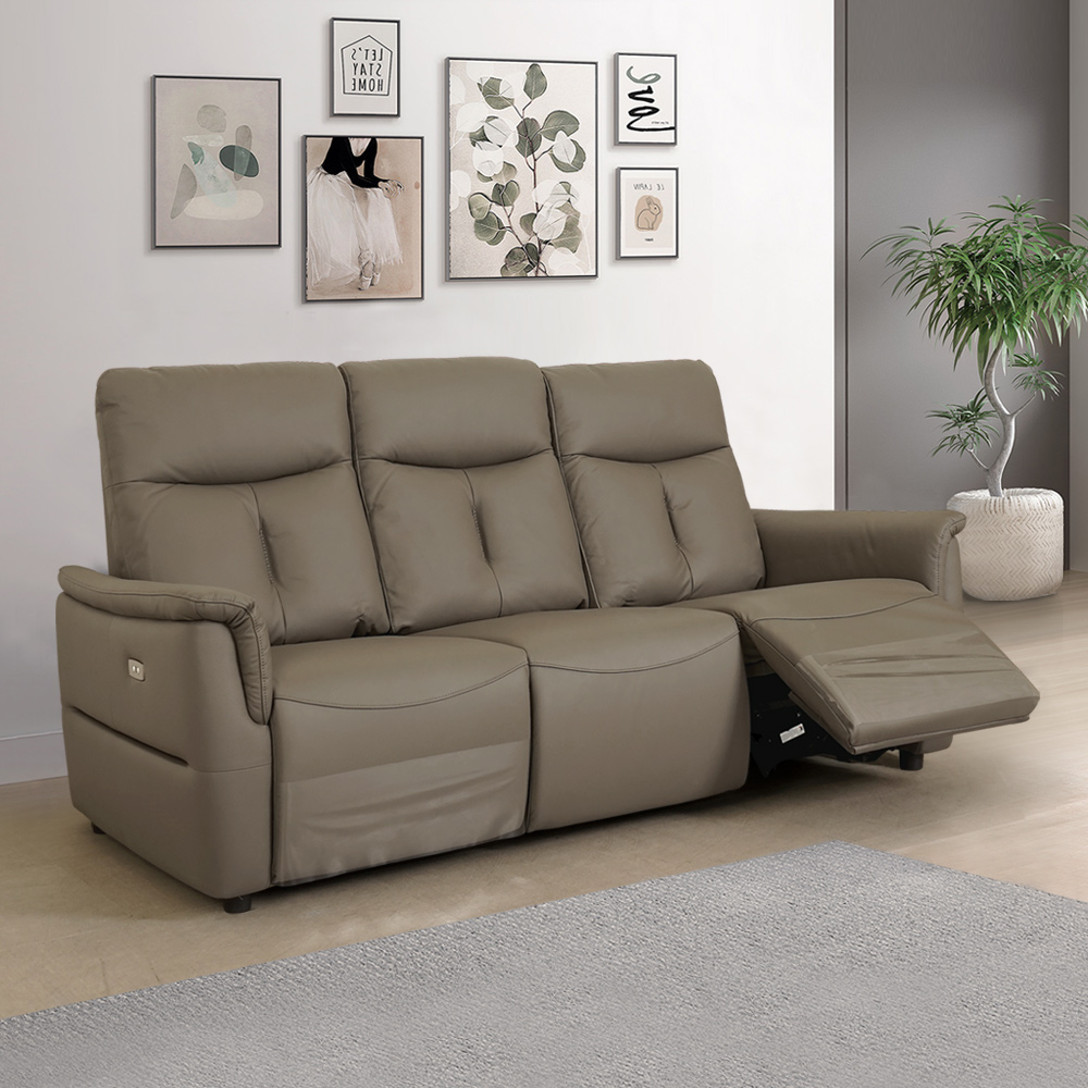 【Homelike】喜家居三人座雙電動沙發灰咖色(2367), , large