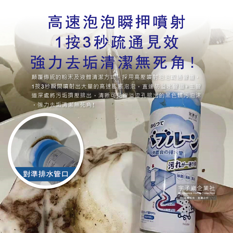 [日日好物]日本Clean-寬口倒噴型浴室管道清潔泡泡慕斯-檸檬香(藍蓋)500ml/瓶(排水管疏通劑,水管防堵塞泡沫清潔劑,衛浴洗手台管道除臭清潔洗劑), , large