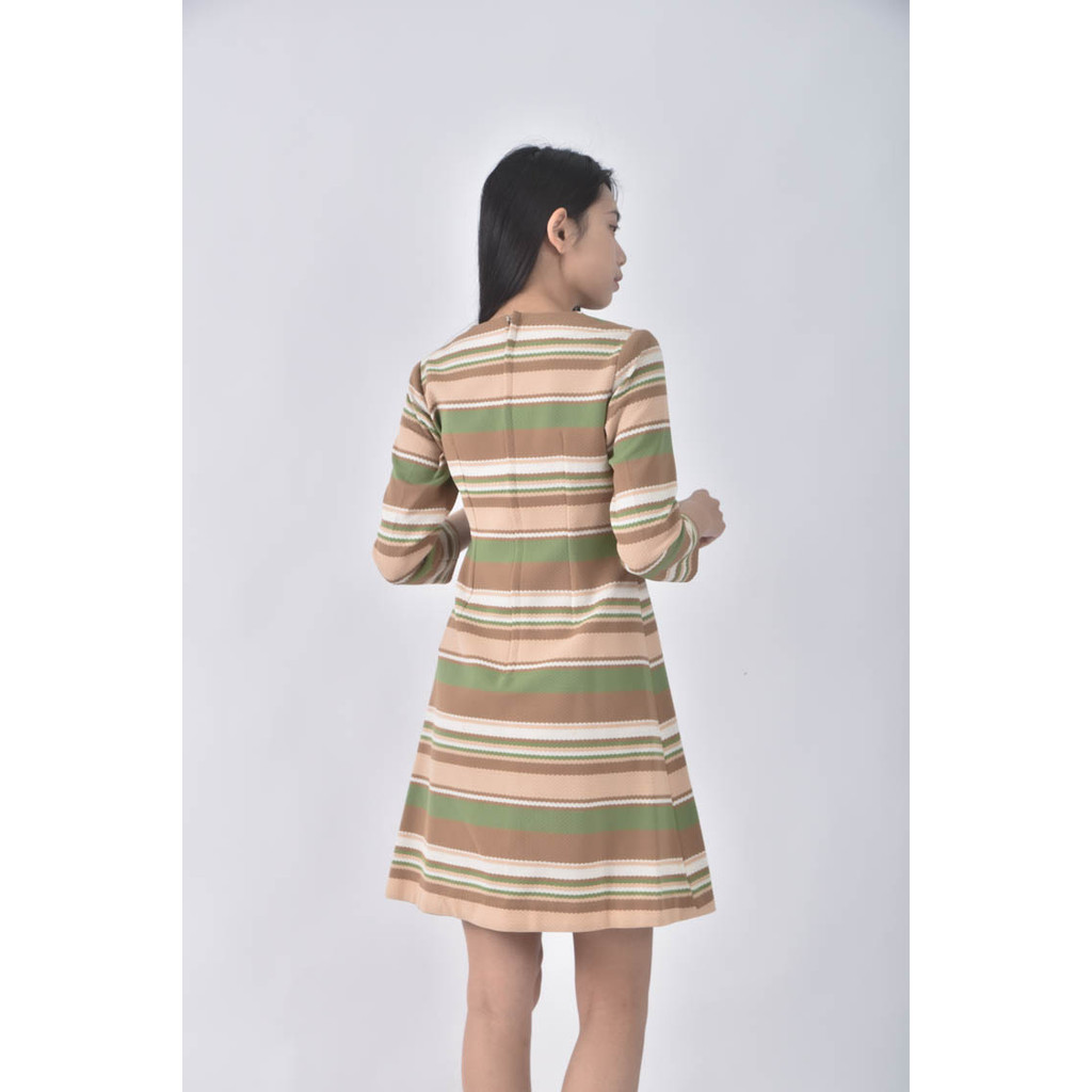 (S) 質感條紋棕色洋裝二手衣, , large