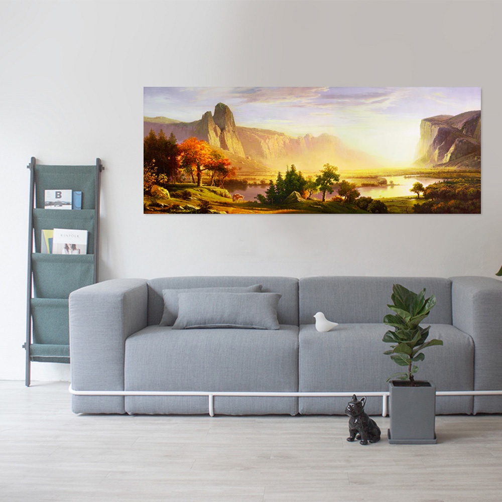 【御畫房】湖邊美景 國家一級畫師手繪油畫60×120cm(VF-54), , large