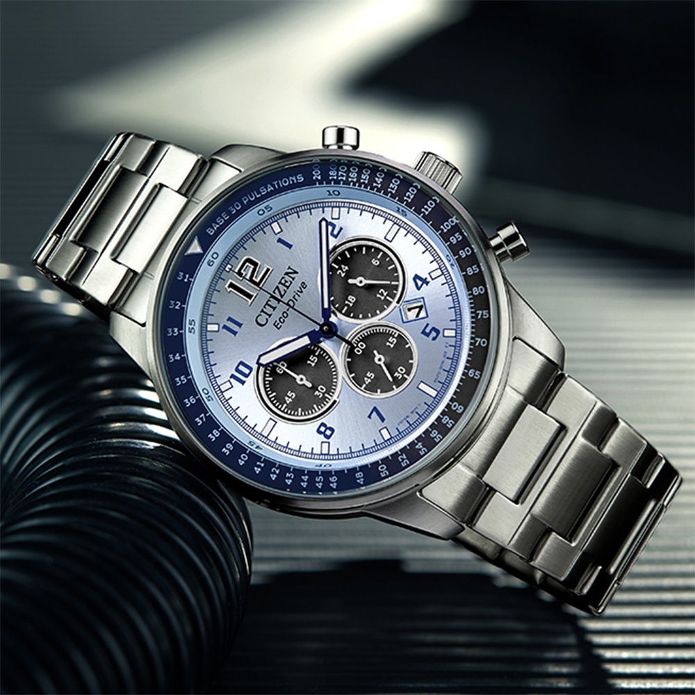 CITIZEN 星辰 光動能三眼計時手錶 CA4500-83M, , large
