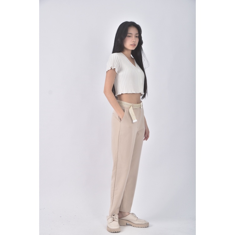 (M) gori高腰質感杏色綁帶長褲二手衣, , large