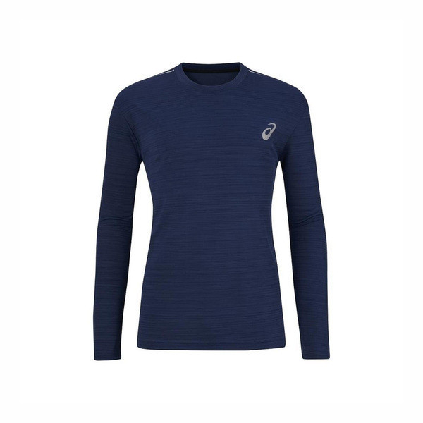 Asics 男女 中性 長袖 上衣 訓練 上衣 T恤 亞洲版型 深藍 [K32007-402]