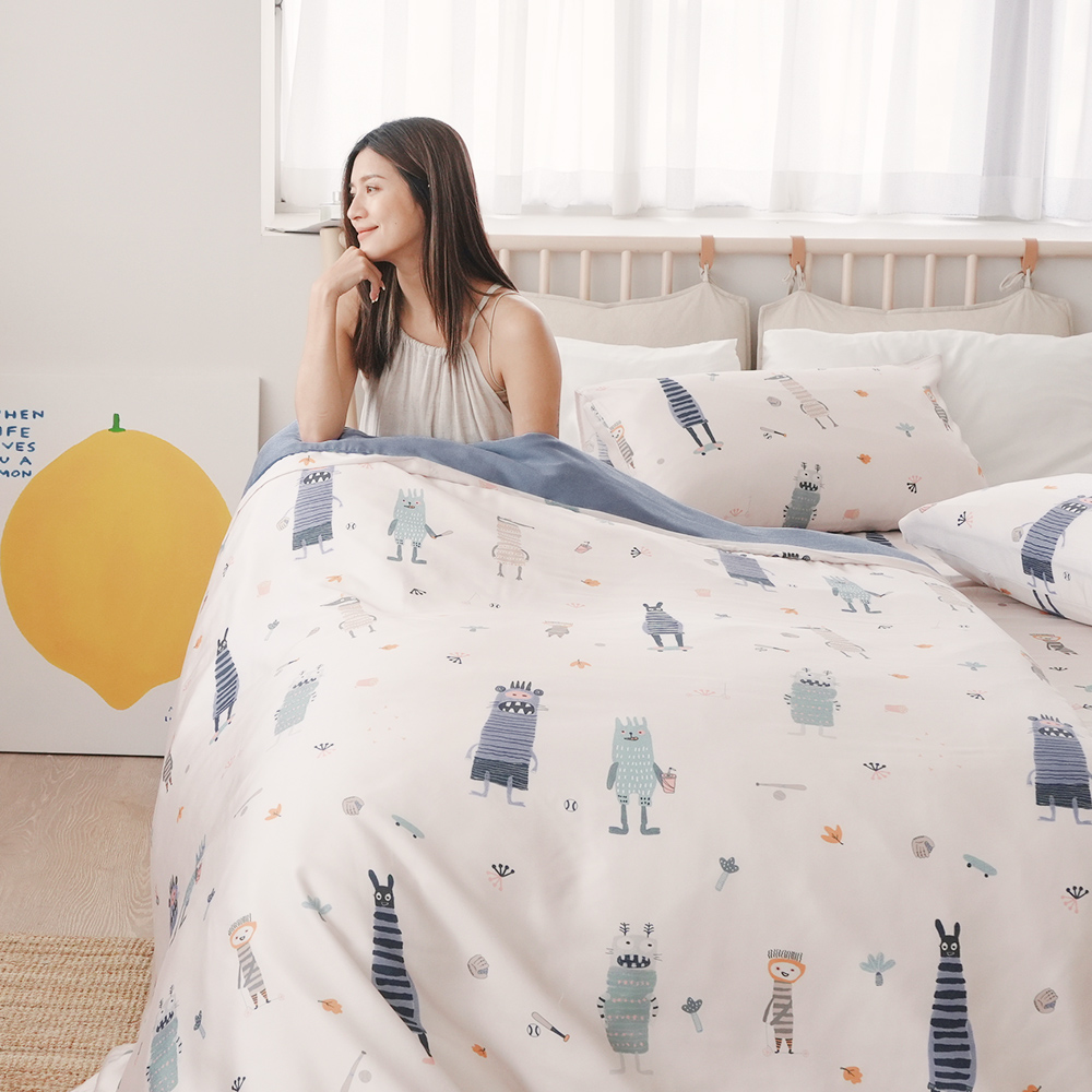 BUHO "Funny Planet" Taiwan-made 300-thread 100% TENCEL pure Tencel™ bed sheet and pillowcase three-piece set - double size, , large