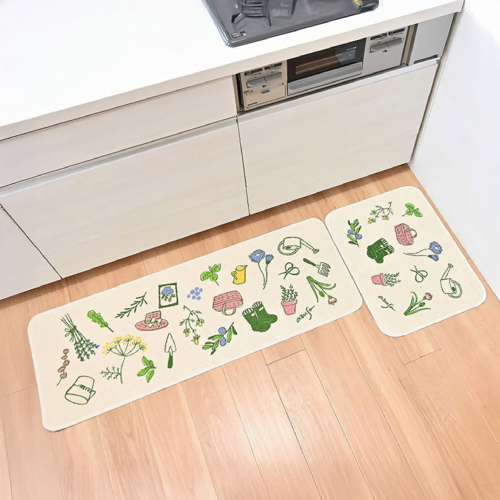 【Oka Japan】Japan-Made Recycled Printed Kitchen Mat 45×180cm – Green Path (Machine-Washable / 4mm Thick), , large