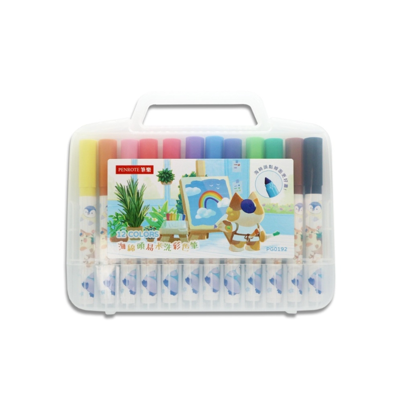 12-Color Sponge-Tip Washable Markers