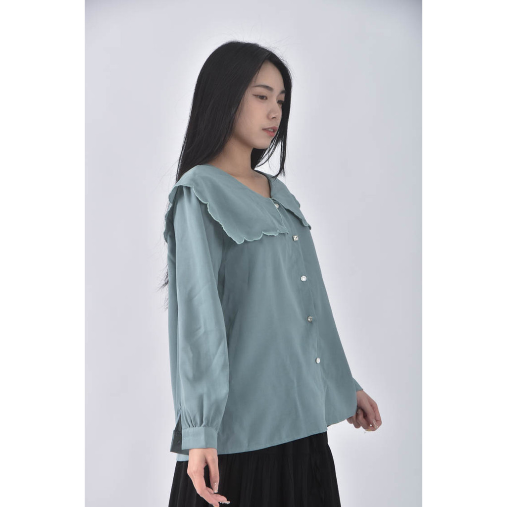 (XL) amber 3韓牌質感花邊綠色長袖上衣二手衣, , large