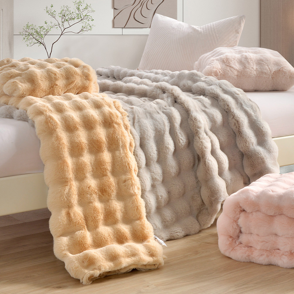 [LY SHIN BEDDING] Betrise Brown | Prague imitation rabbit plush fur blanket (large size 180x210cm), , large