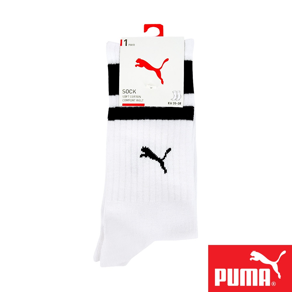 PUMA 男女款中筒襪1雙裝 彪馬 跳豹 男襪 女襪 襪子 運動襪 中筒襪 小腿襪 柔軟 棉質 高彈 耐磨 白紅 黑 白, , large