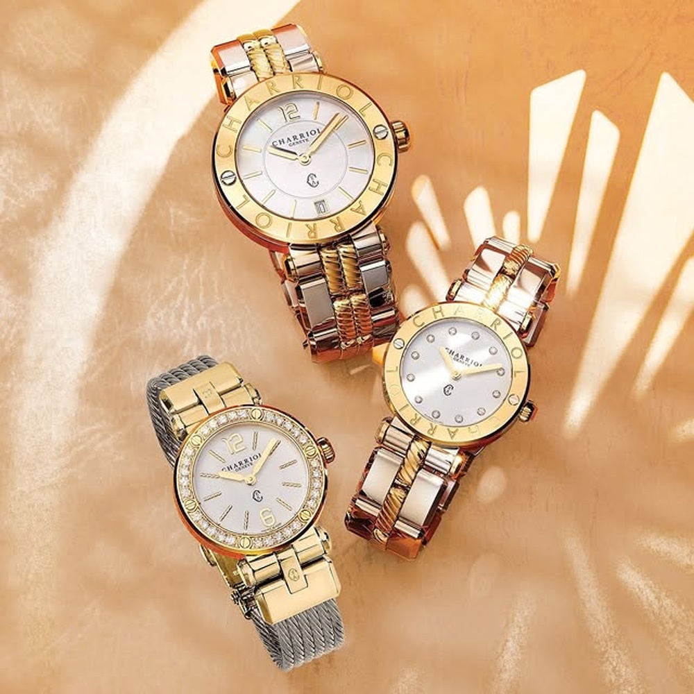 CHARRIOL 夏利豪 St-Tropez系列 珍珠貝面鑽石腕錶-28mm CR28SY.911.003, , large