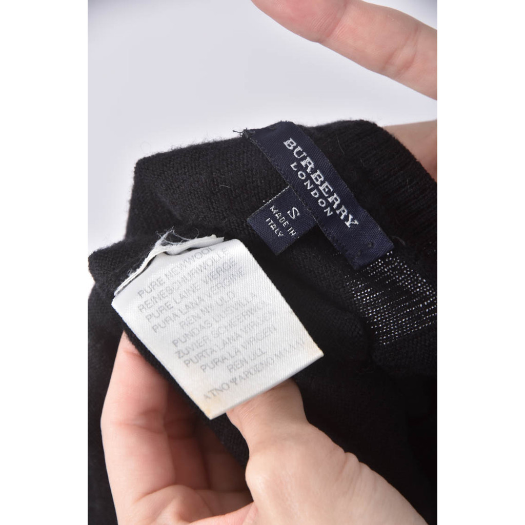 (XS（含）以下) burberryv領黑色短袖上衣二手衣, , large
