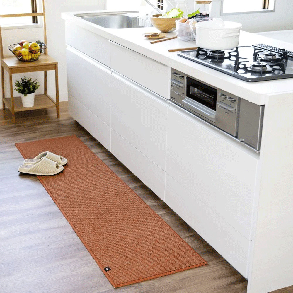 【PLYS】Japan-Made Kitchen Runner Mat 45&times;180cm &ndash; Tea Orange (Machine-Washable / 6mm Thick / Absorbent Non-Slip Design), , large