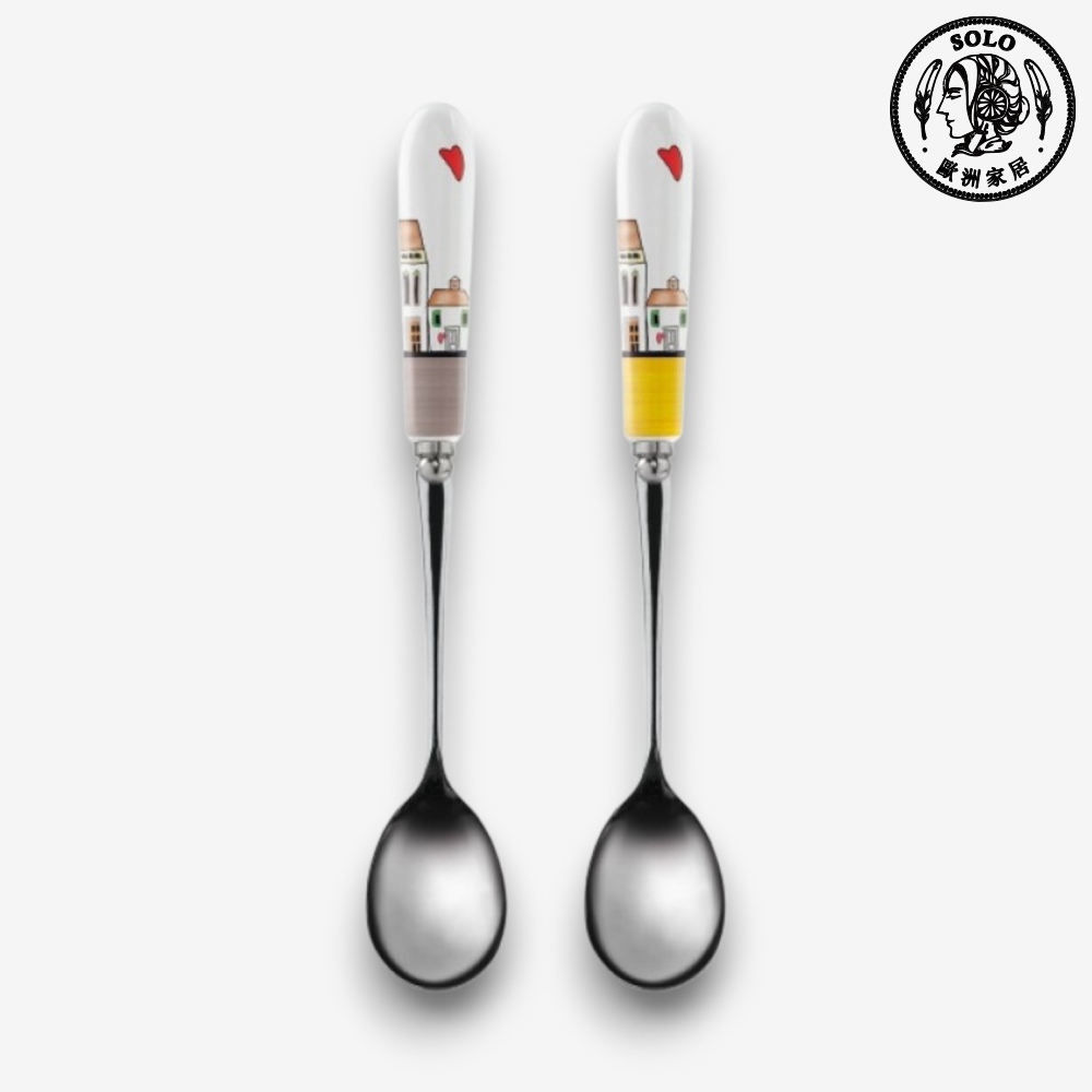 【SOLO Vintage】EGAN Italian Pottery Spoon Two Piece Set European City Series Yellow, , large