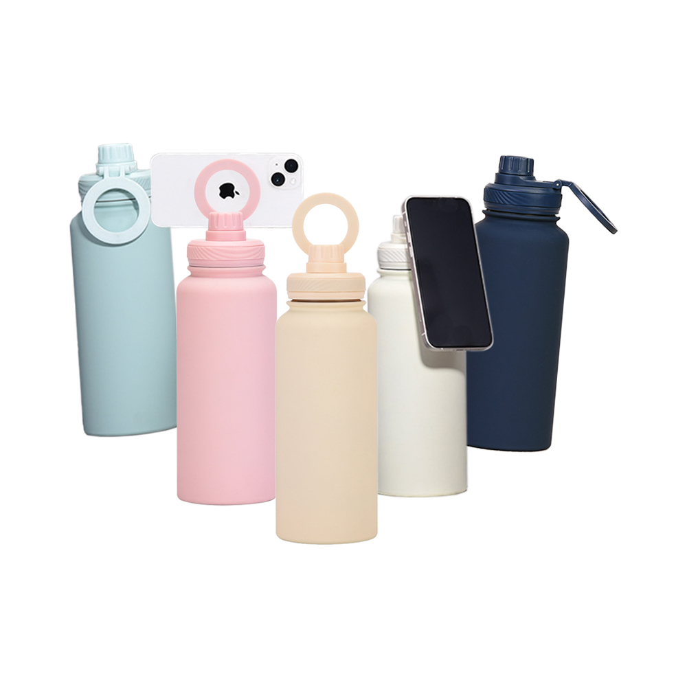 MagSafe Magnetic Insulated Water Bottle, Large Capacity 1000ml/milk tea color (Includes Cup Brush)