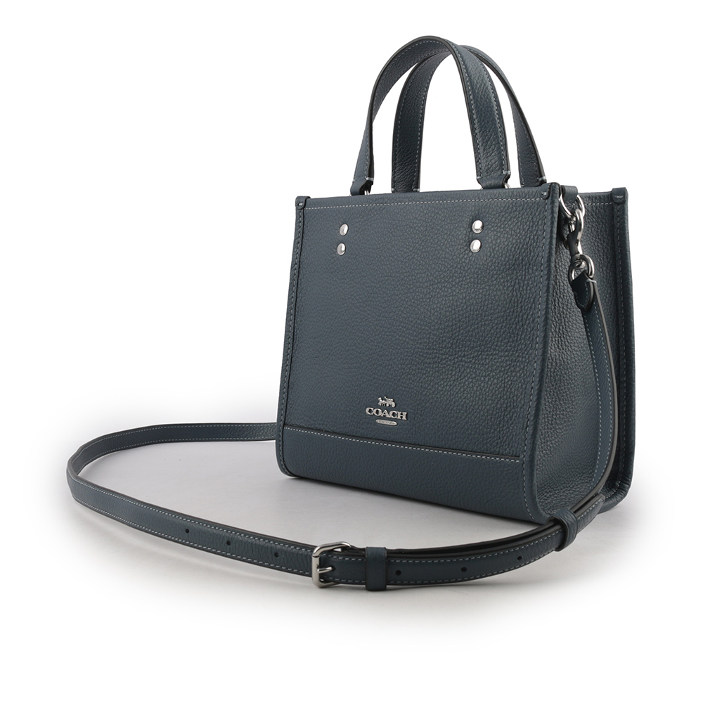COACH Dempsey Tote 22 銀字荔枝皮革二用托特包/單寧藍, , large