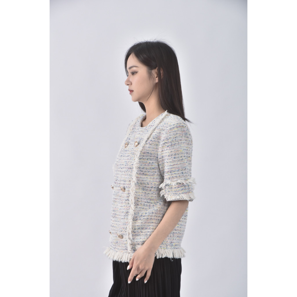 (S) stella lai棉質排扣白色短袖上衣二手衣, , large