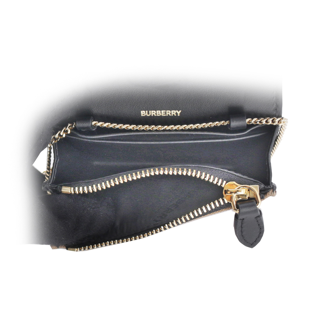 BURBERRY Jade 經典格紋及牛皮信封式附鏈帶卡片夾/黑色, , large