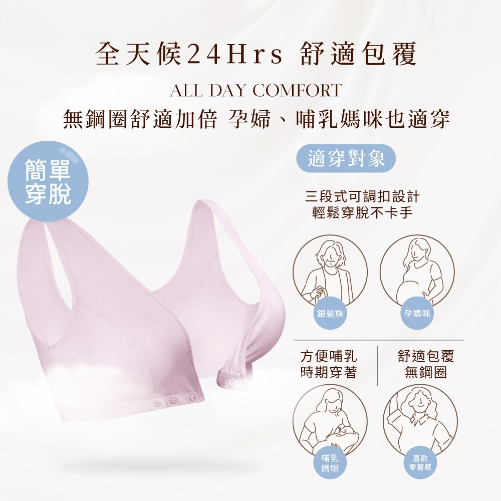 【可蘭霓Clany】台灣製膠原蛋白前扣面膜無鋼圈S-2XL大尺碼無感內衣 8061-32 粉 媽媽哺乳50肩銀髮術後月子, , large