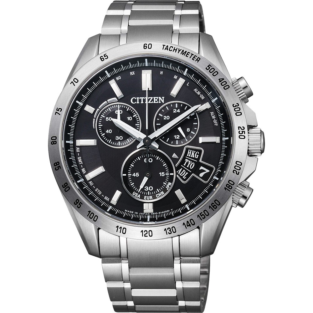 CITIZEN 星辰 光動能電波萬年曆計時錶-黑/42mm BY0130-51E, , large