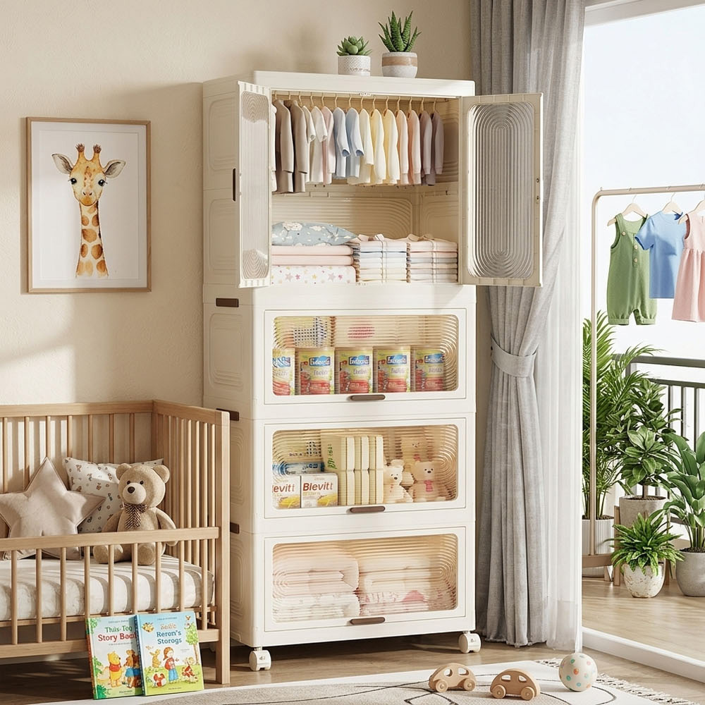 【AOTTO】57面寬雙開門上掀附輪折疊收納衣櫃(AT-602), , large