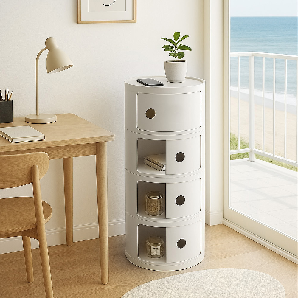 【AOTTO】免組裝北歐風圓形拉門四層收納櫃(AC-224), , large
