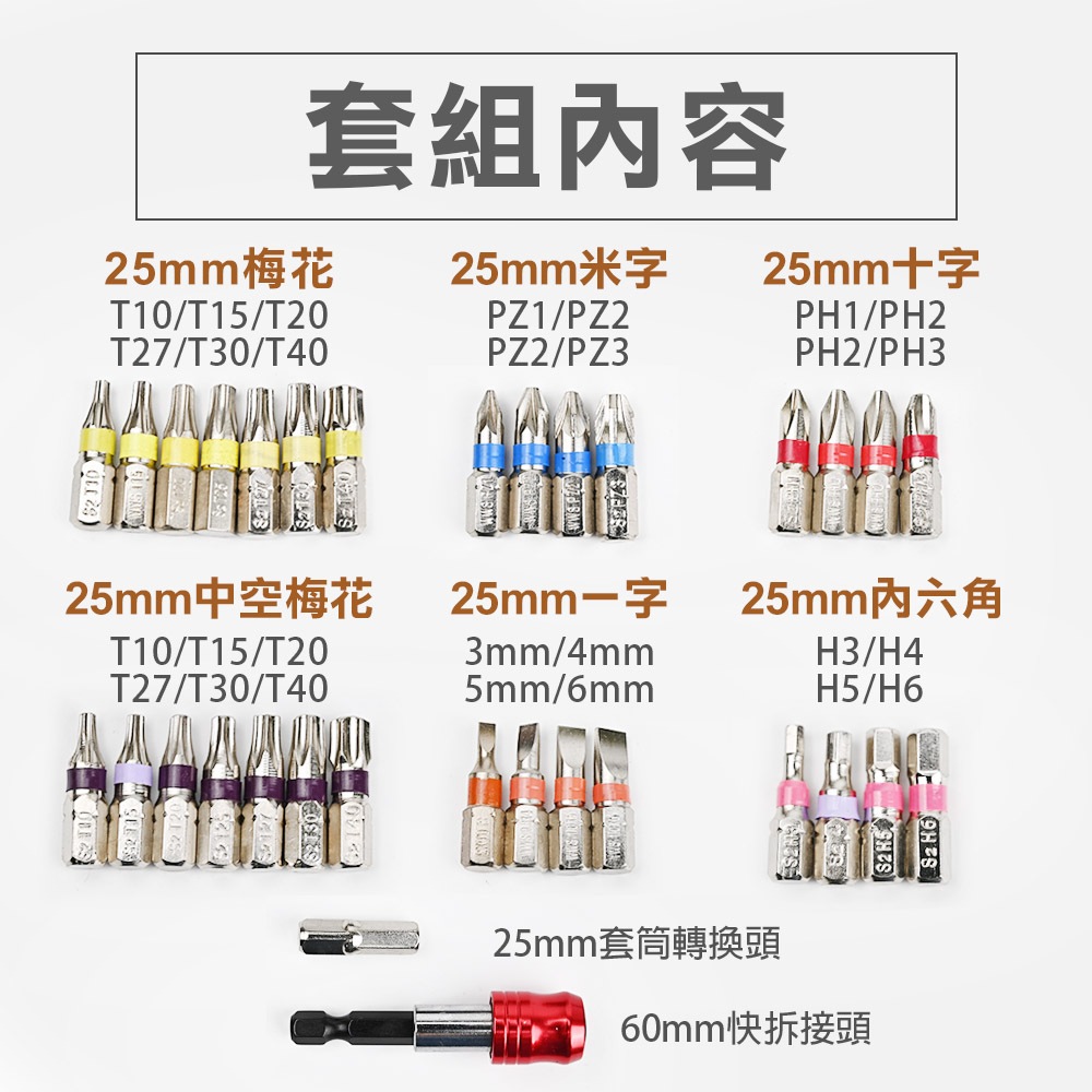 【TOPWAY】起子頭32件套組 快脫 接桿 批頭 螺絲起子頭 星型中空款 螺絲起子配件轉接用, , large