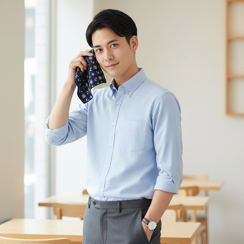 日本製【濱文漾】純棉手帕/方巾－紳士海軍, , large