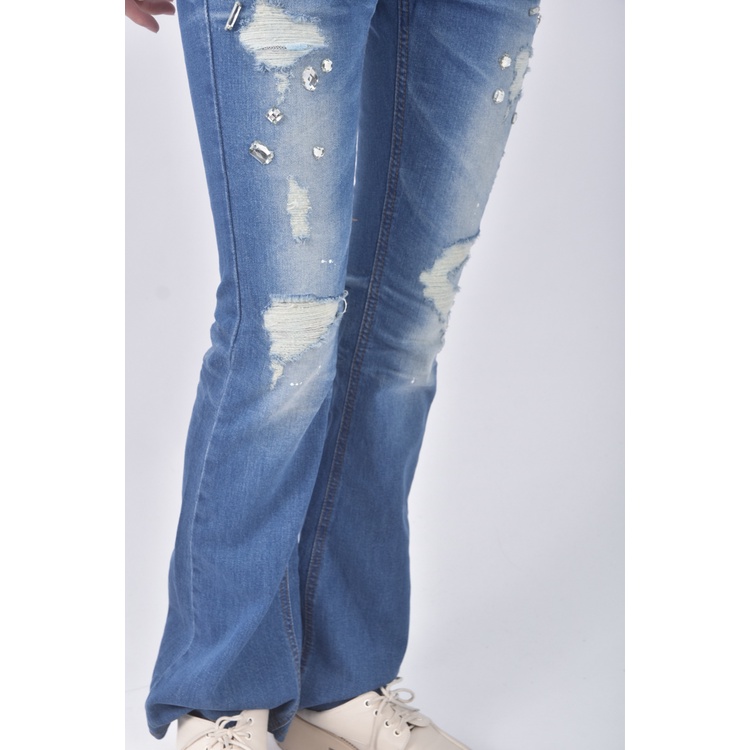 (S) 3room s丹寧牛仔質感藍色長褲二手衣, , large