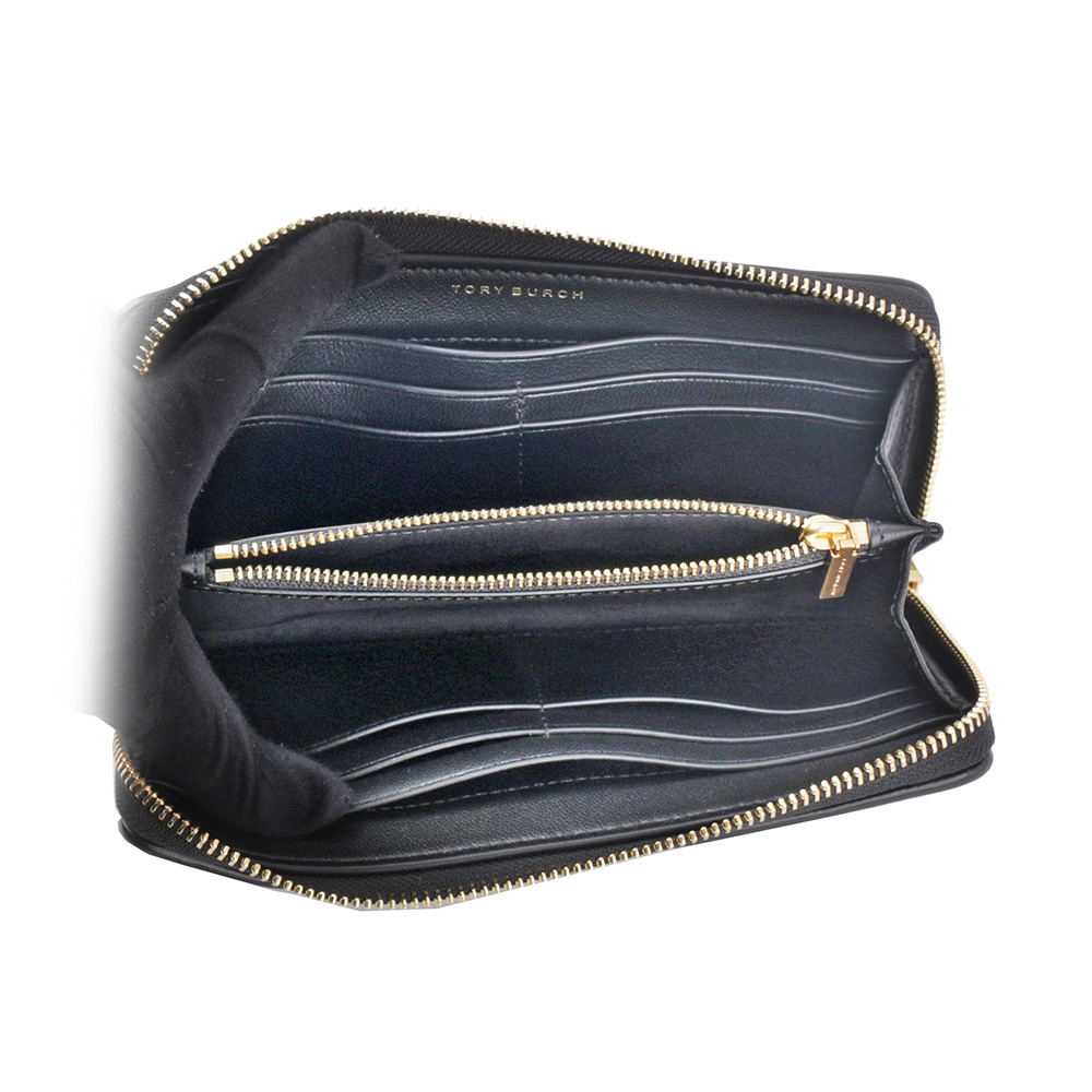 TORY BURCH Kira 縫線納帕皮革ㄇ形拉鍊長夾(黑色), , large