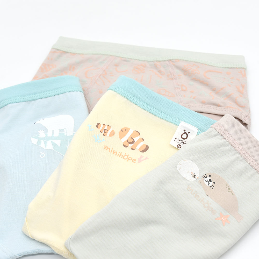 minihope美好的親子生活-沉靜海洋男童三角褲(4件組C)-S, , large