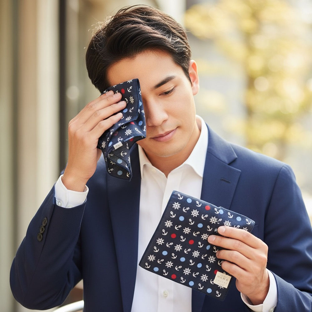 日本製【濱文漾】純棉手帕/方巾－紳士海軍, , large