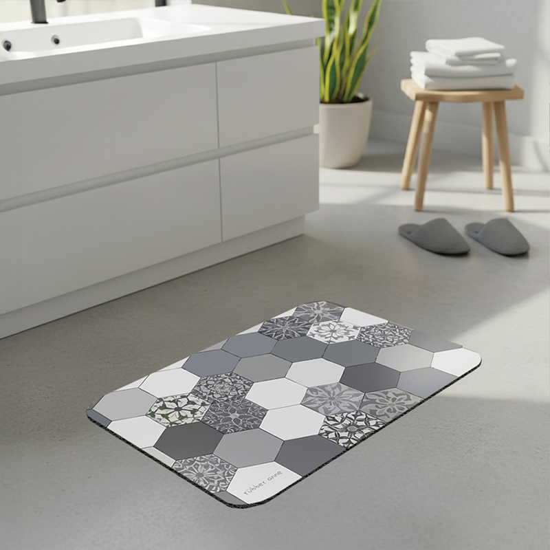 【Monster】 rubber anne 10-Second Ultra-Absorb Soft Diatomaceous Earth Mat &ndash; Hexagon Tile Series (60x40cm) &ndash; Rock Gray Tile, , large