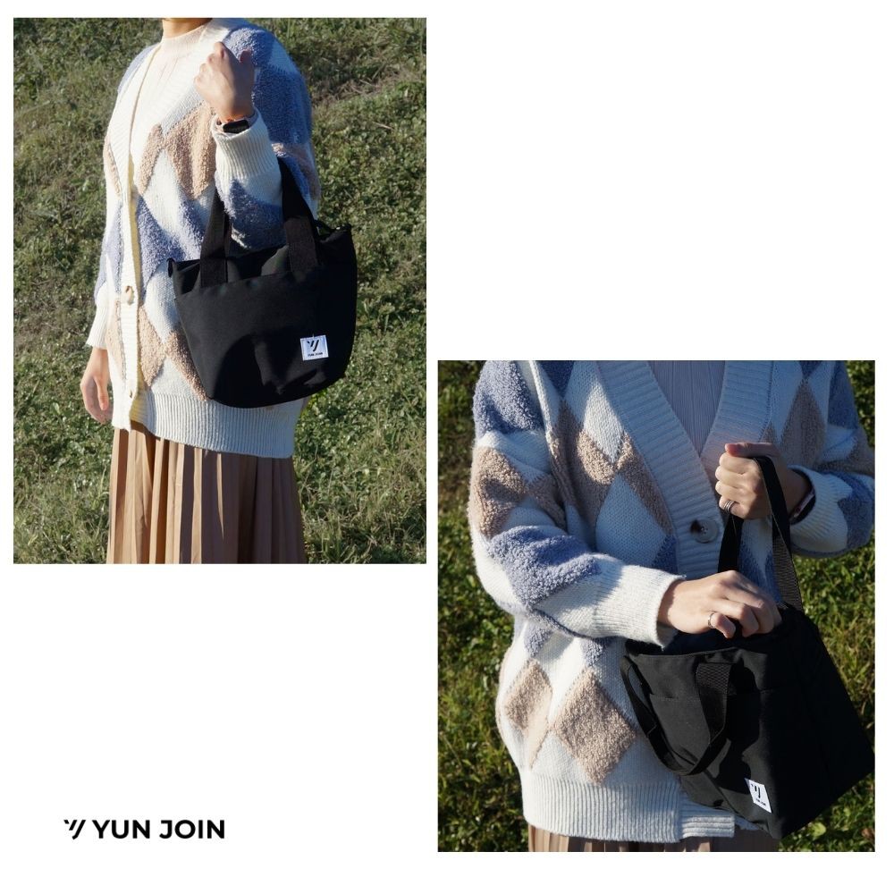 【YUNJOIN】TWILL-手提側背兩用包-黑色 水餃包 便當零食袋 輕量 開學季 禮物 波士頓包, , large