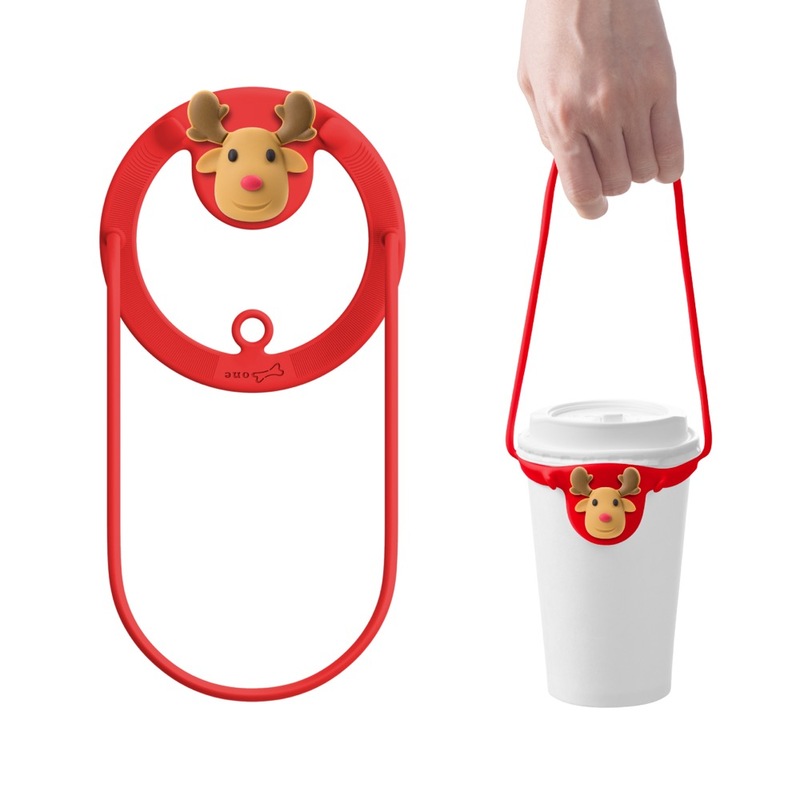 〔Bone蹦克〕趣味角色環保杯綁2-麋鹿先生 杯套 環保飲料提袋 環保杯袋 傘繩杯套 飲料杯袋 飲料袋, , large
