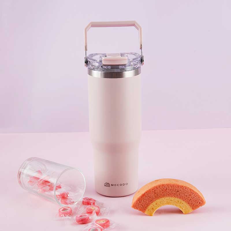 【伴佳家】 陶瓷雙飲提提杯 曦光粉, 粉, large