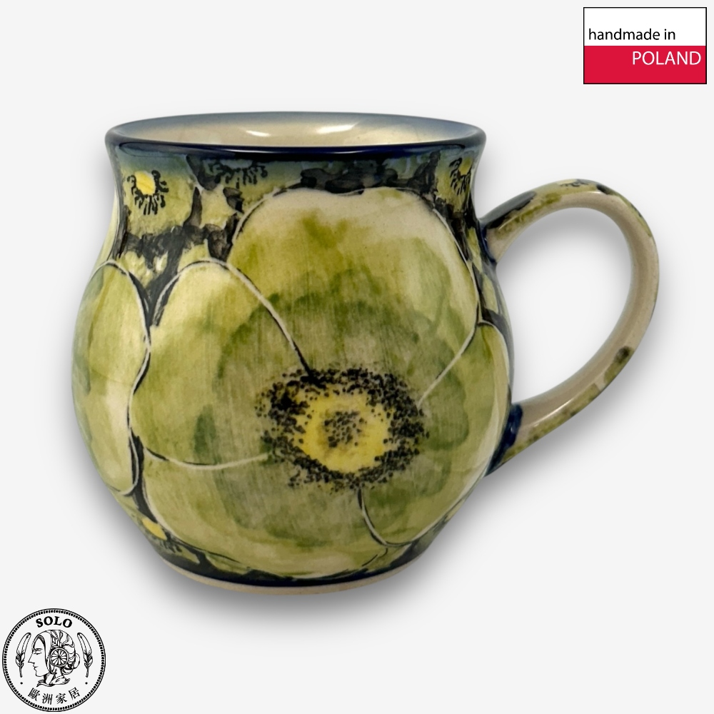 【SOLO Vintage】Cerraf Polish Pottery 350ml Mug Plain Words of Green Flowers Series Made in Poland, , large