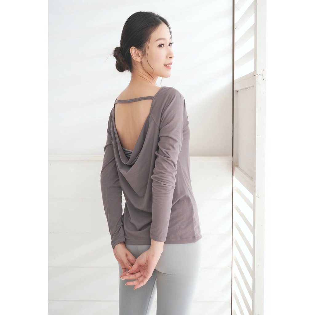 YOGA FLOW Soft(L)Sleeve - 後背優雅垂墜罩衫 - 冬日灰 Dark Grey, , large
