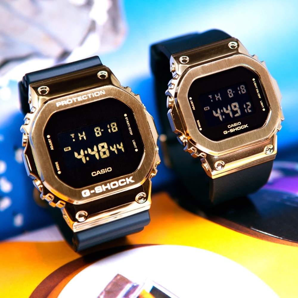 CASIO 卡西歐 G-SHOCK 工業風金屬色電子錶-黑x金 GM-5600G-9, , large