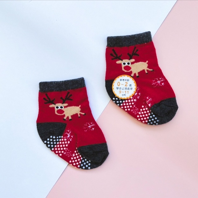 [Kaimei Cotton Industry] 10 pairs set, random and excellent, MIT made in Taiwan, pure cotton anti-slip children's socks (baby version 0-2 years old) - gentle moose style, , large