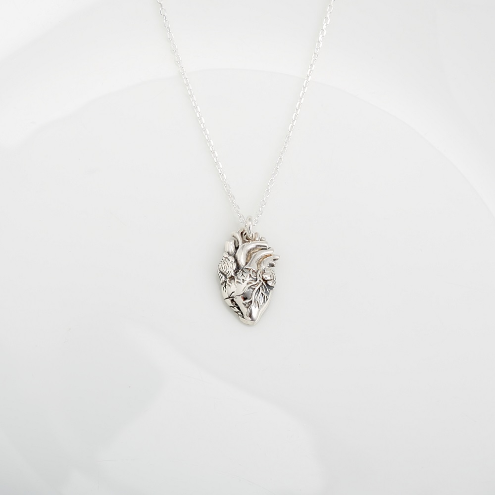 【Angel & Me】Anatomical Heart s925 sterling silver necklace birthday gift, , large