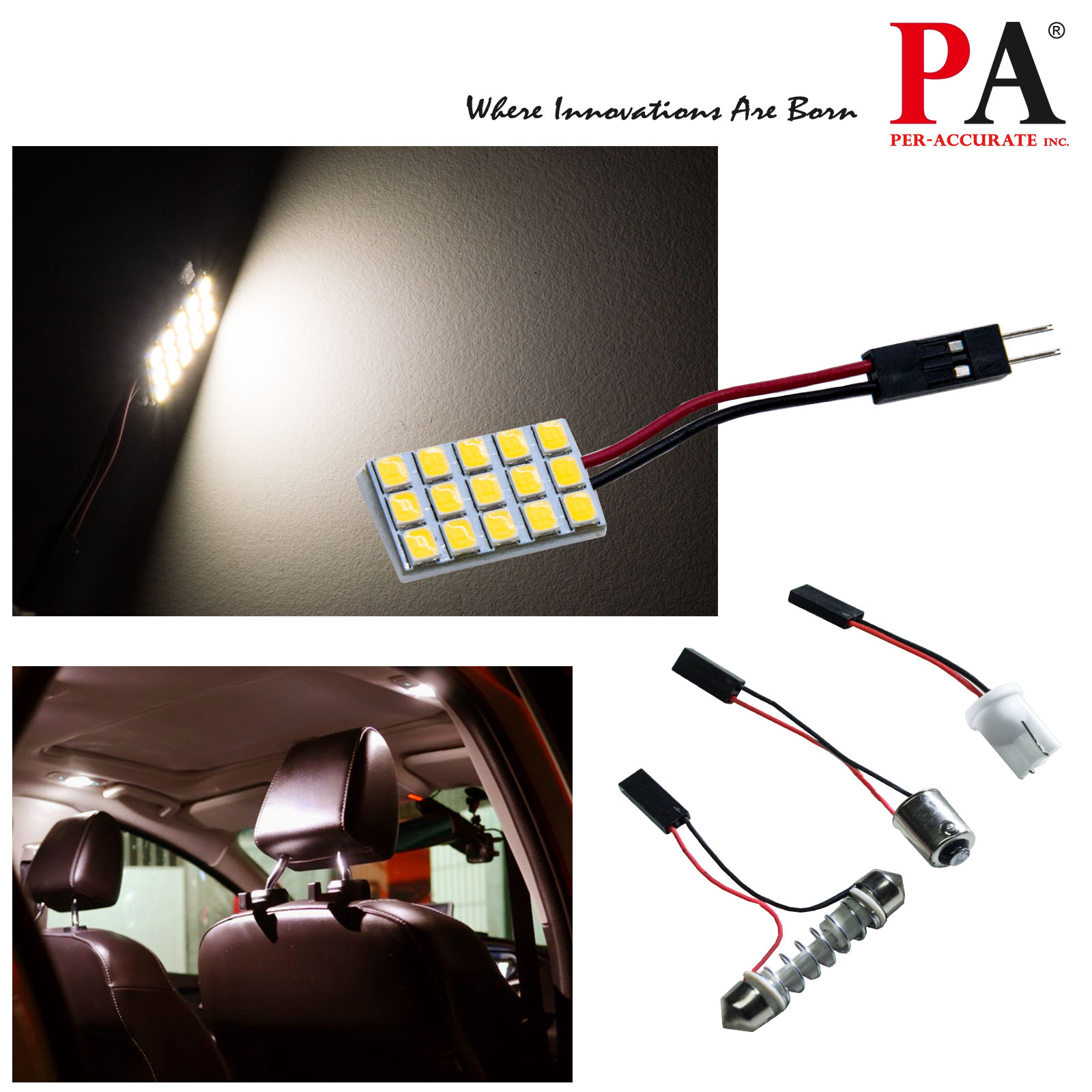 [PA LED] Festoon T10 BA9S 15SMD 2835 LED  Panel Interior Light Reading Light Trunk Light Warm White , , large