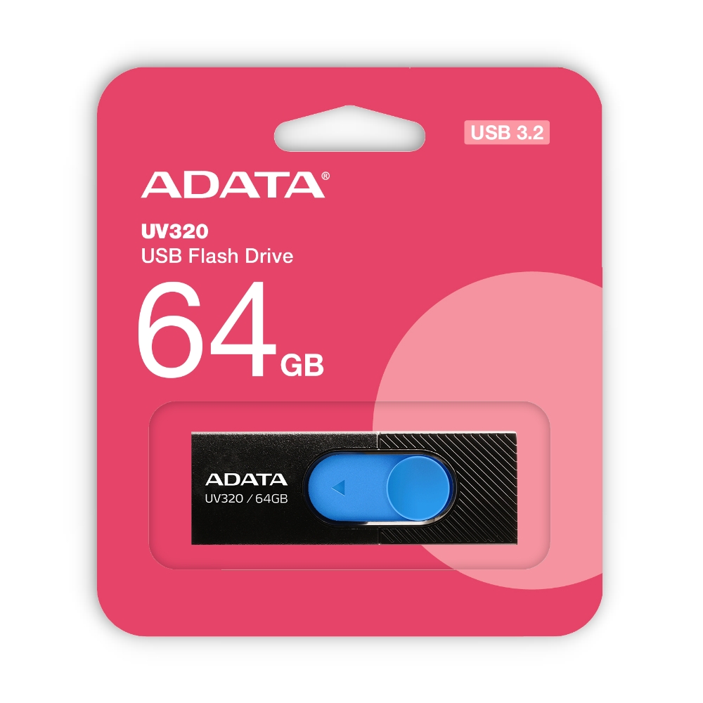 【ADATA 威剛】UV320 64G 黑色 USB 3.2 Gen 1 高速 隨身碟, , large