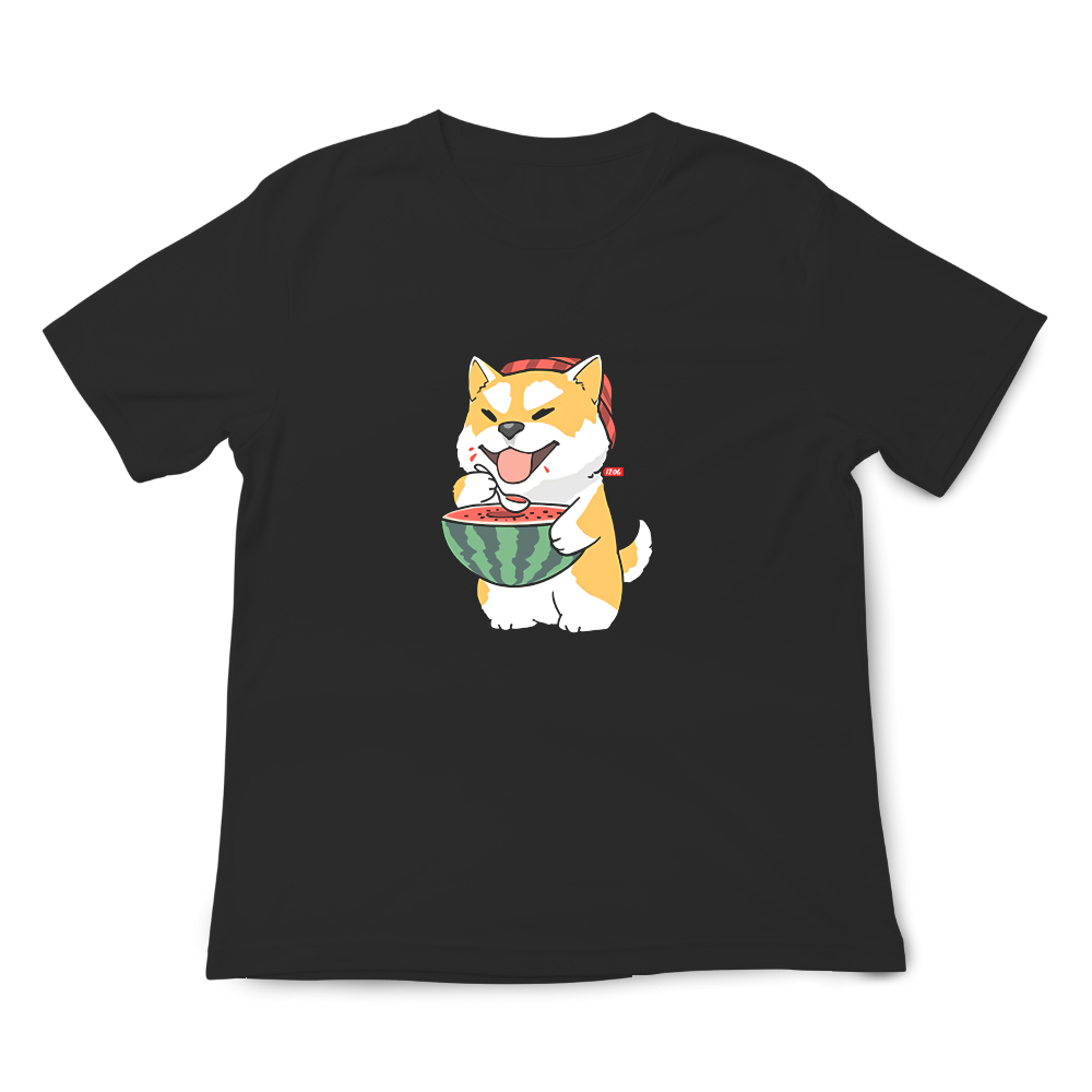 JZ TEE 柴犬-吃西瓜 印花短袖T恤, , large