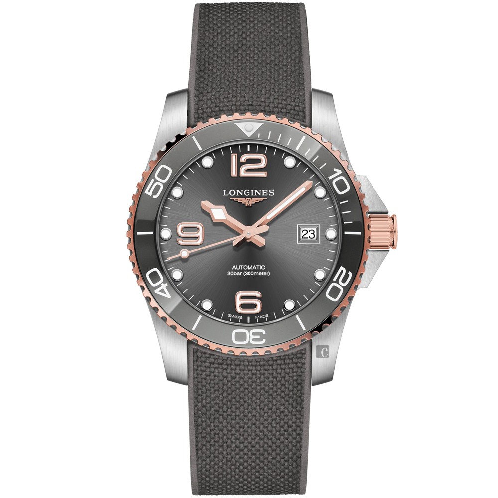 LONGINES 浪琴 深海征服者浪鬼陶瓷潛水機械錶-灰x玫瑰金/41mm L37813789, , large