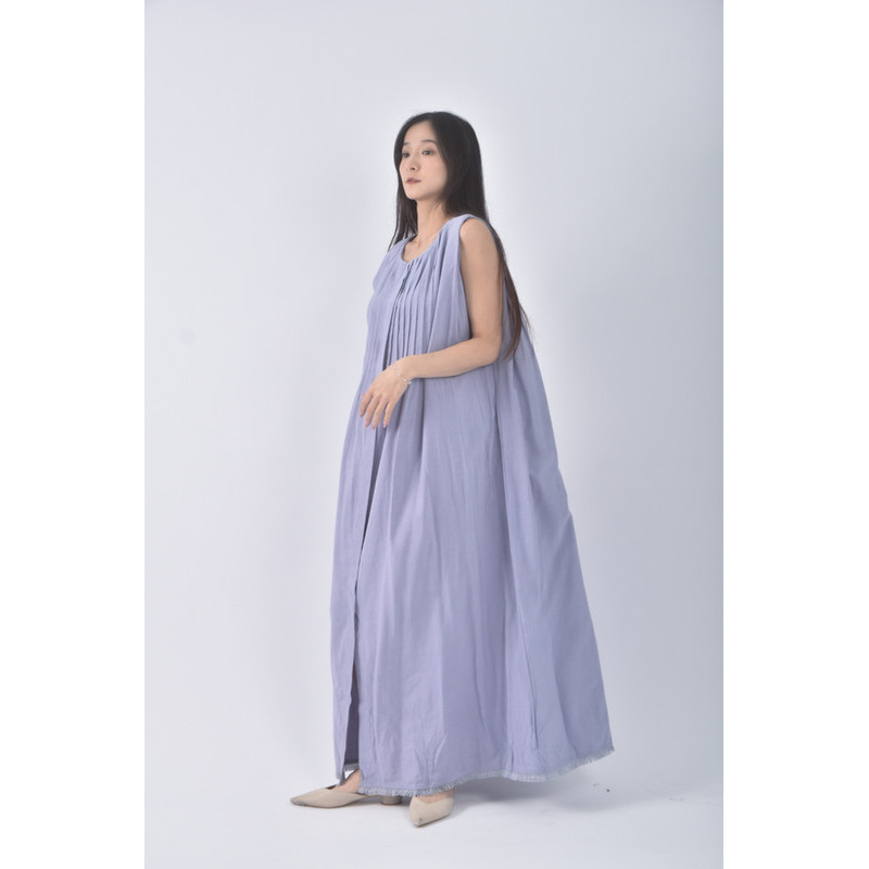 (L) orib質感無袖藍色洋裝二手衣, , large