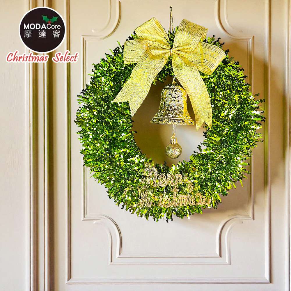 摩達客11吋時尚果綠系金蔥彎絲聖誕花圈_台灣工藝免組裝_本島免運費, , large