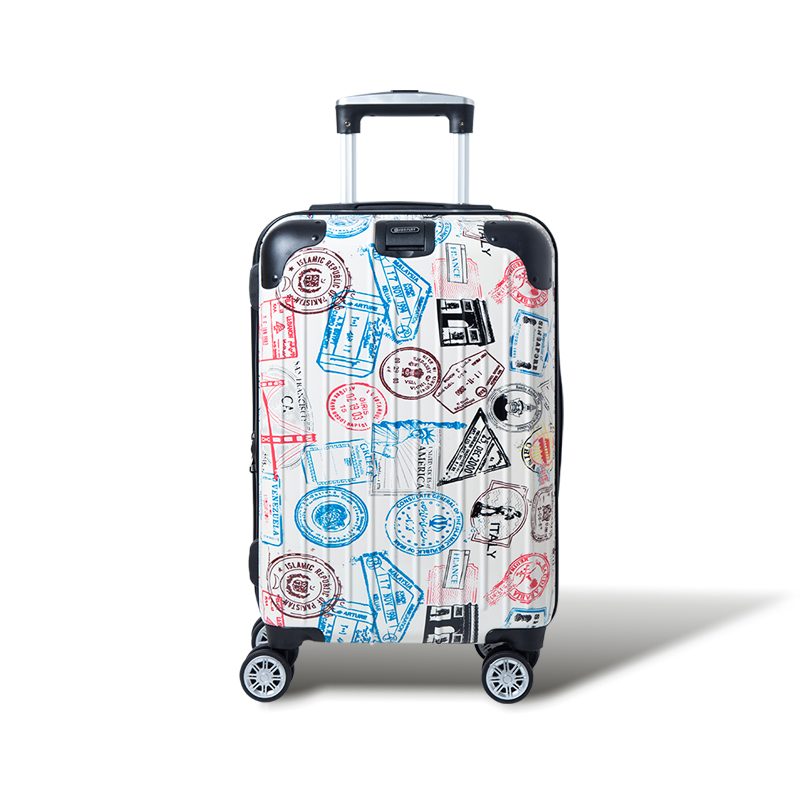 【Alldma鷗德馬】20吋郵戳拉鏈登機箱S4-白郵(贈保護套C2+B2棋盤束帶+多功能海關鎖)