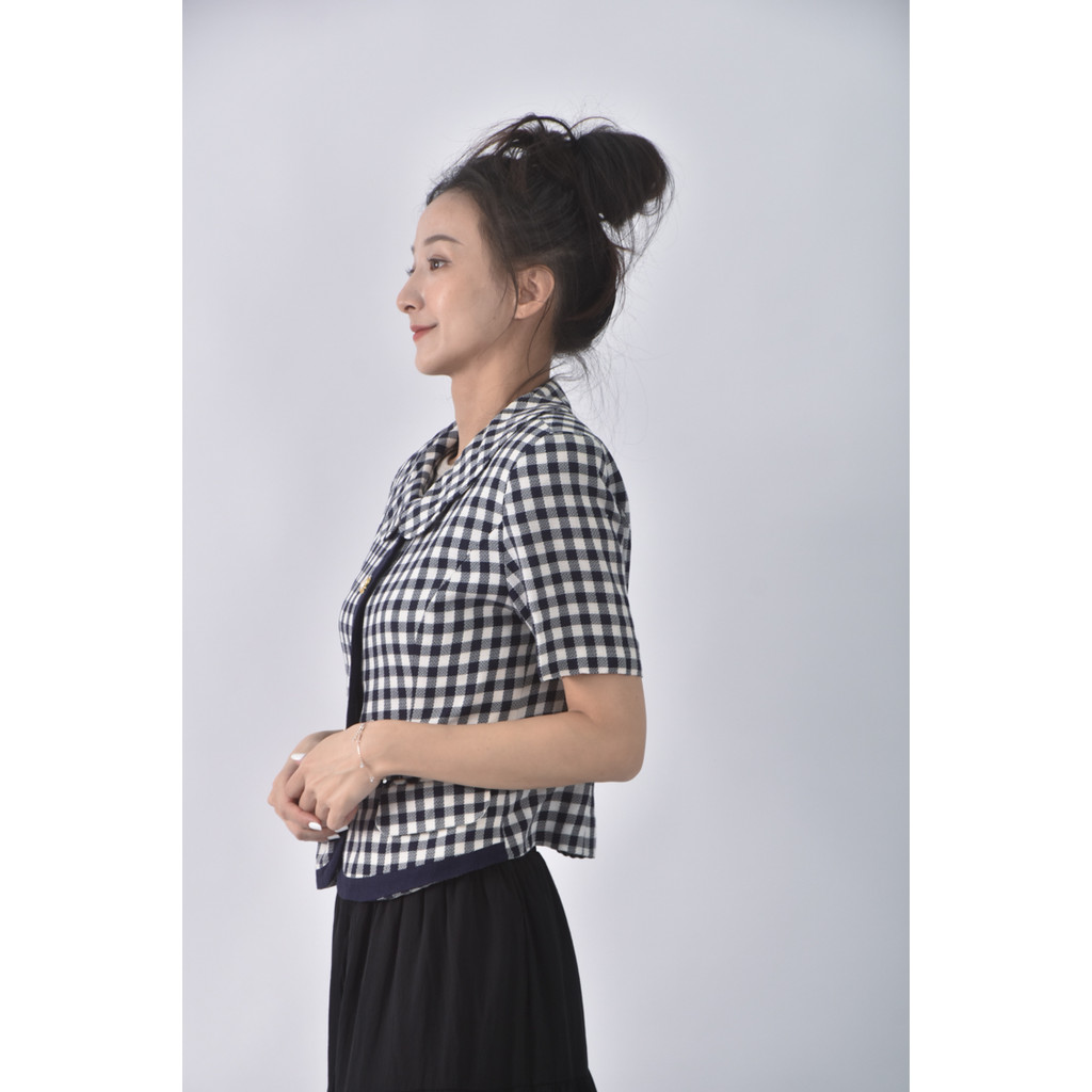 (S) ruban d or格紋排扣珍珠紫色外套二手衣, , large